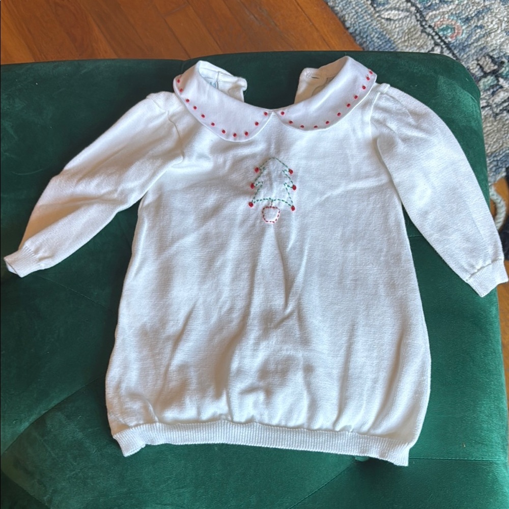 Feltman Brothers White Knit Dress with Embroidered Tree Design - 12 Months